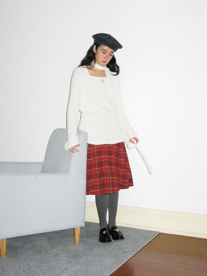 Dorydory Red Plaid Midi Flared A Line Full Hem Women&