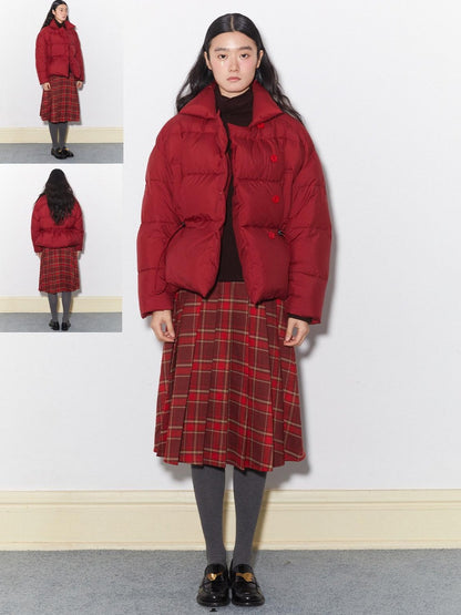Dorydory Red Plaid Midi Flared A Line Full Hem Women&