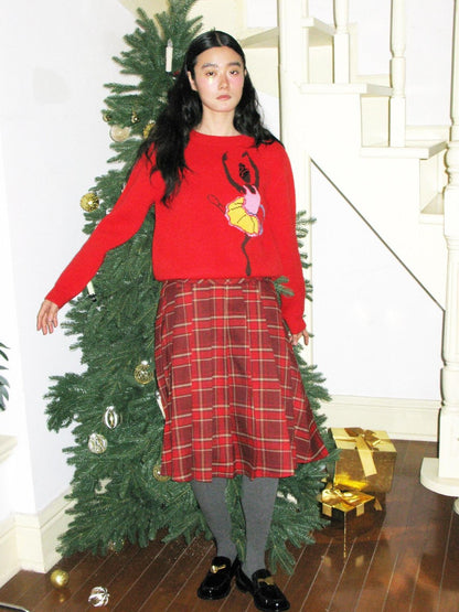 Dorydory Red Plaid Midi Flared A Line Full Hem Women&
