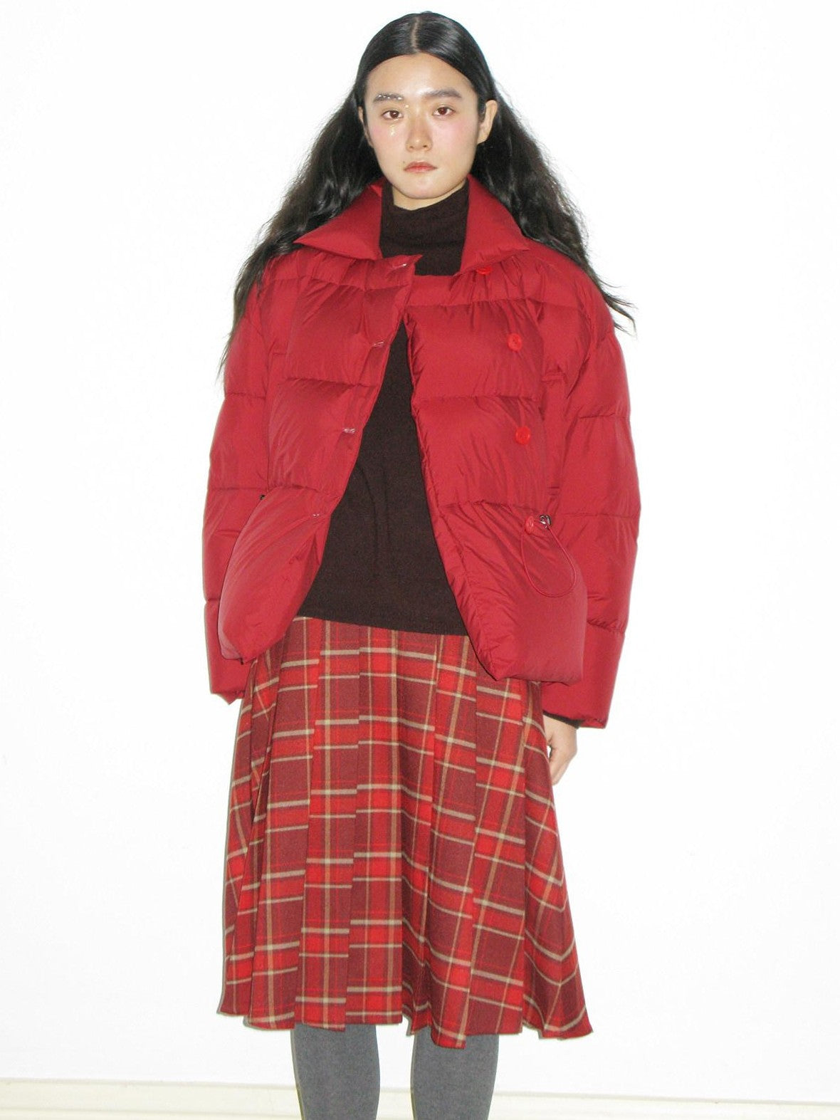 Dorydory Red Plaid Midi Flared A Line Full Hem Women&
