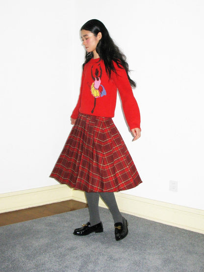 Dorydory Red Plaid Midi Flared A Line Full Hem Women&