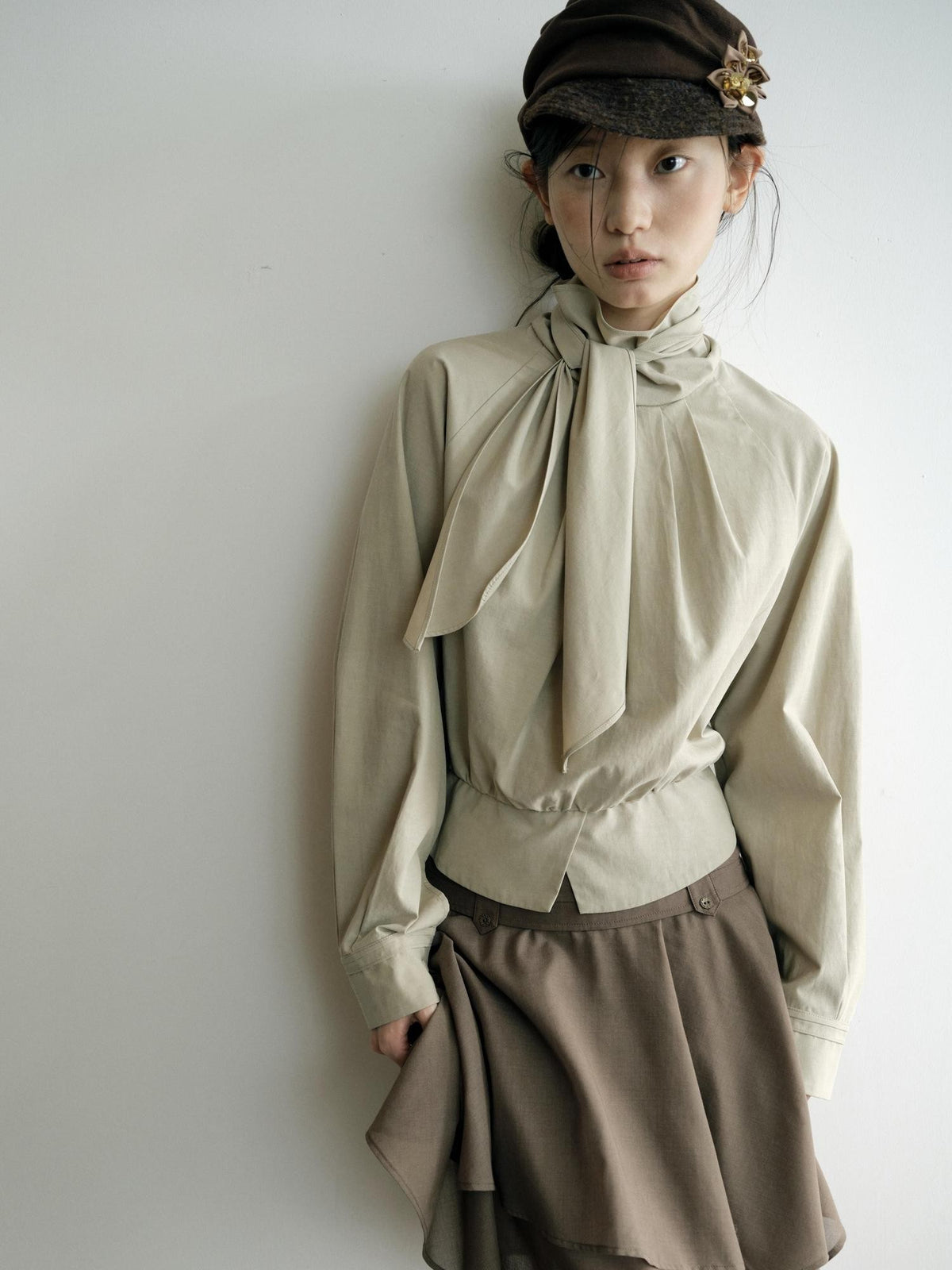 Dorydory Relaxed Ribbon Tie Neck Long Sleeve Lyocell Women&