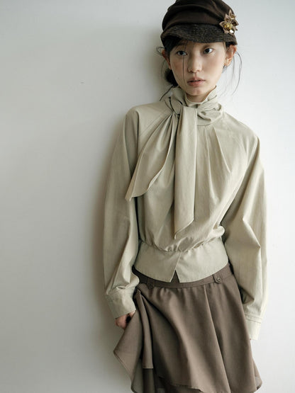 Dorydory Relaxed Ribbon Tie Neck Long Sleeve Lyocell Women&