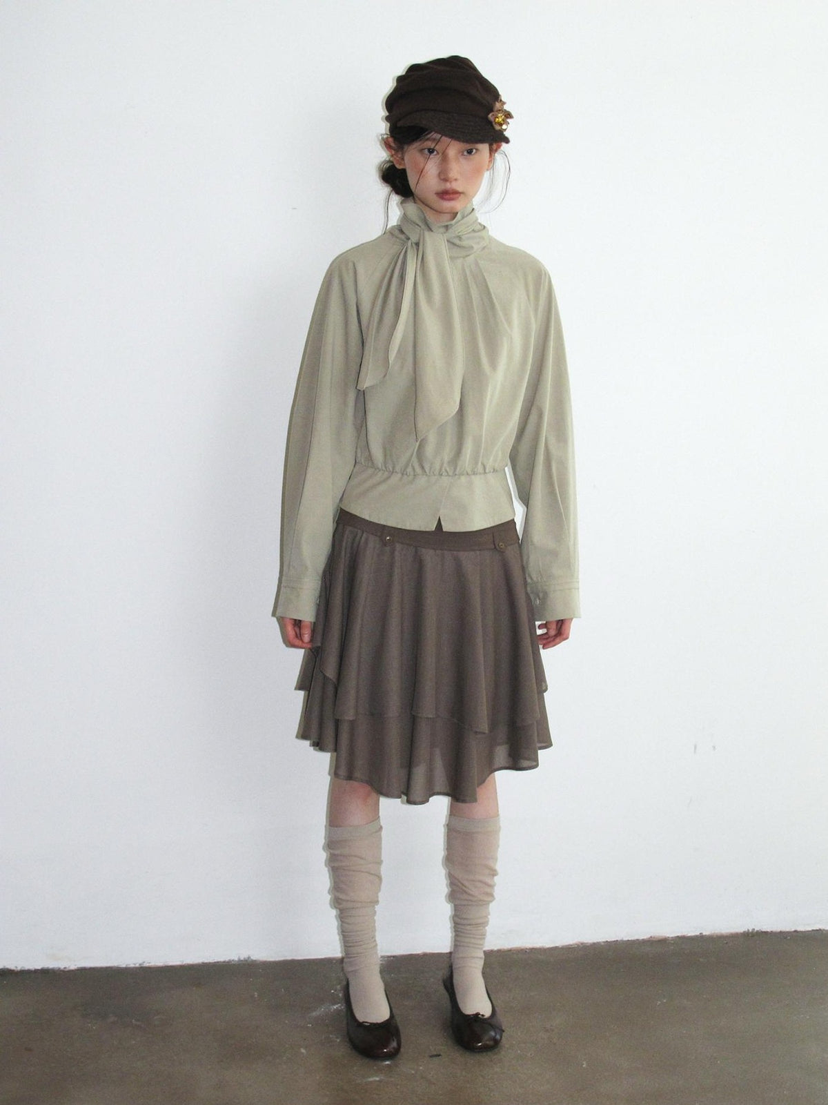 Dorydory Relaxed Ribbon Tie Neck Long Sleeve Lyocell Women&
