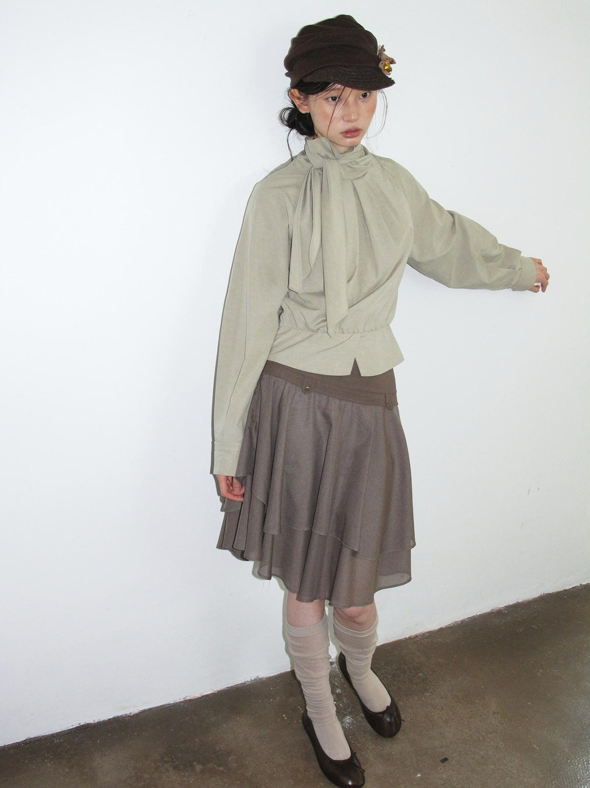 Dorydory Relaxed Ribbon Tie Neck Long Sleeve Lyocell Women&