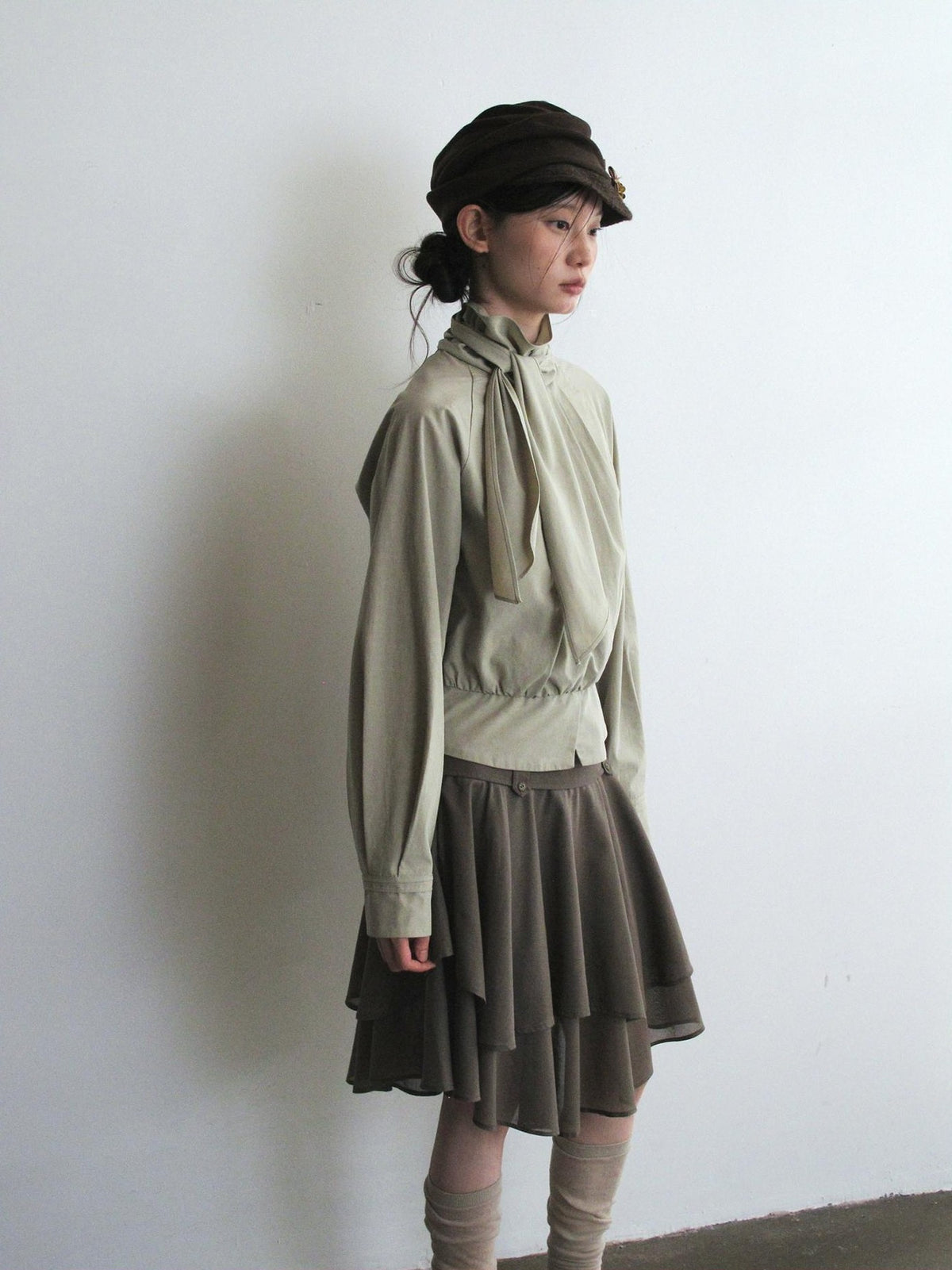 Dorydory Relaxed Ribbon Tie Neck Long Sleeve Lyocell Women&