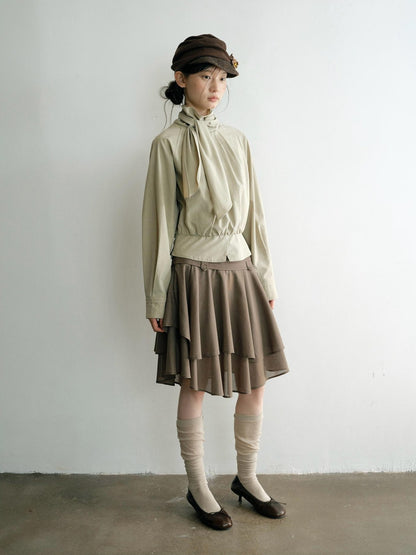Dorydory Relaxed Ribbon Tie Neck Long Sleeve Lyocell Women&