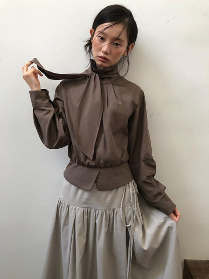 Dorydory Relaxed Ribbon Tie Neck Long Sleeve Lyocell Women&