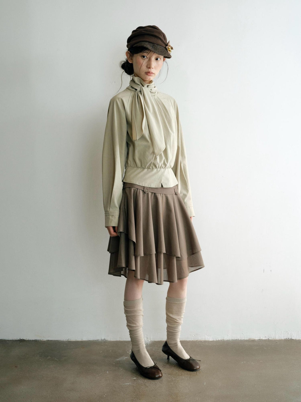 Dorydory Relaxed Ribbon Tie Neck Long Sleeve Lyocell Women&