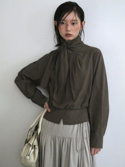 Dorydory Relaxed Ribbon Tie Neck Long Sleeve Lyocell Women&