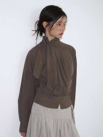 Dorydory Relaxed Ribbon Tie Neck Long Sleeve Lyocell Women&