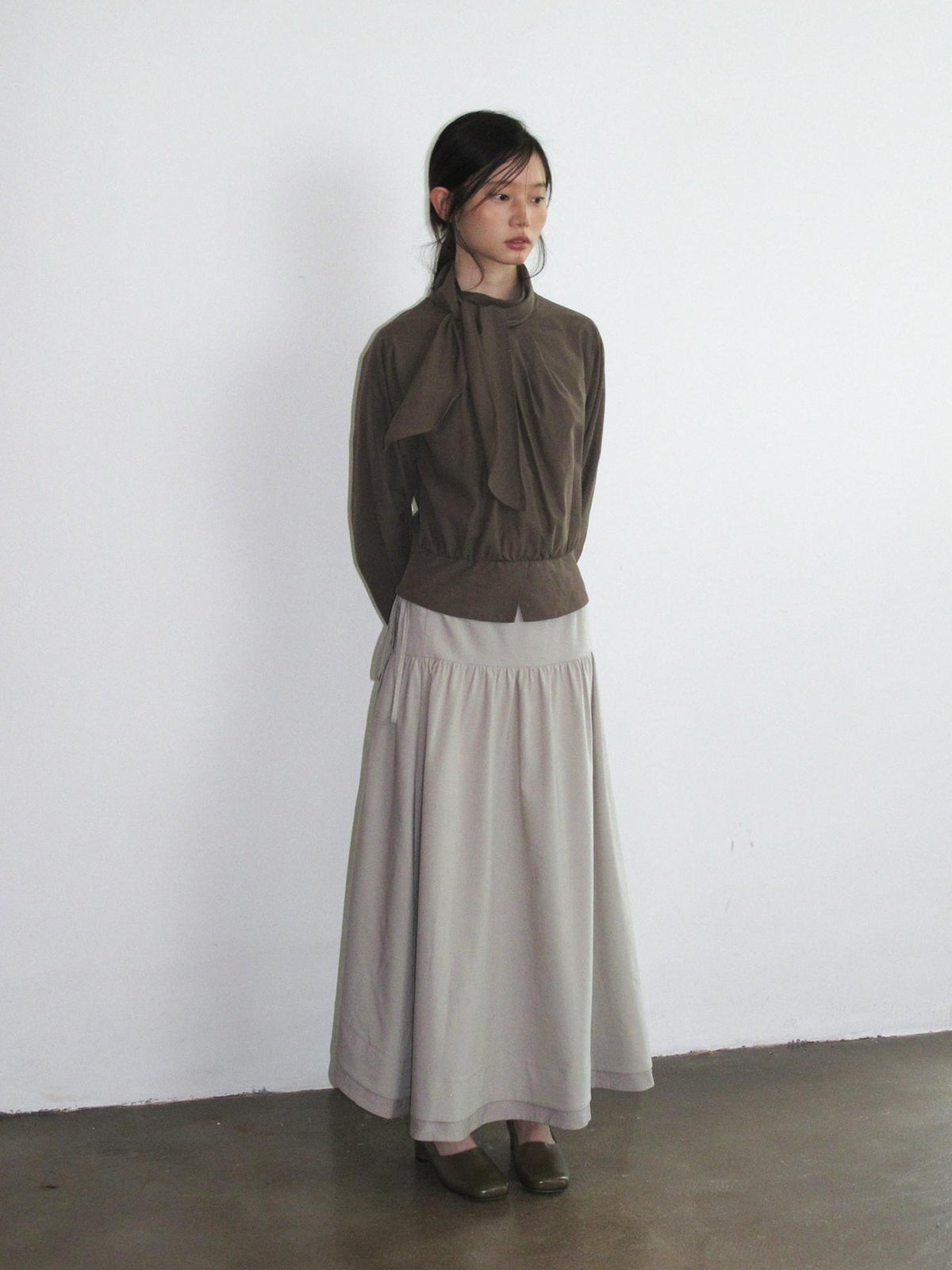 Dorydory Relaxed Ribbon Tie Neck Long Sleeve Lyocell Women&