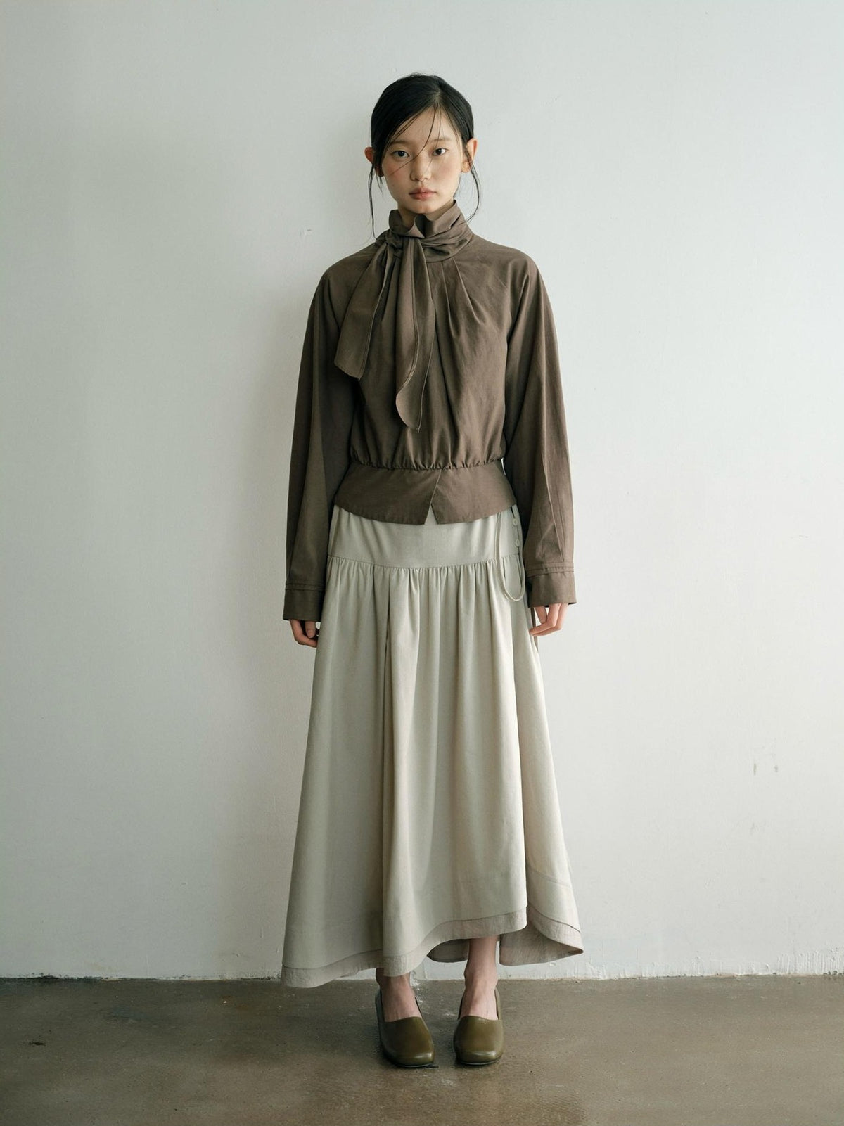 Dorydory Relaxed Ribbon Tie Neck Long Sleeve Lyocell Women&