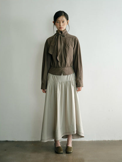 Dorydory Relaxed Ribbon Tie Neck Long Sleeve Lyocell Women&
