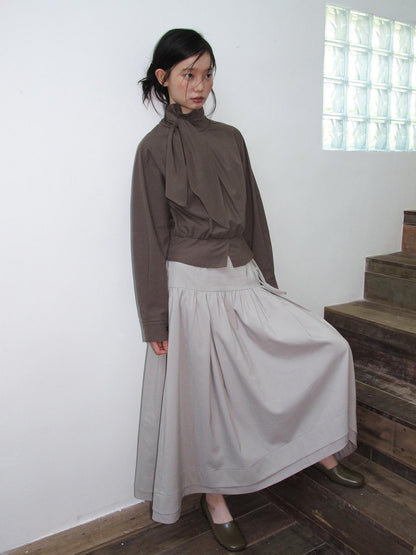 Dorydory Relaxed Ribbon Tie Neck Long Sleeve Lyocell Women&