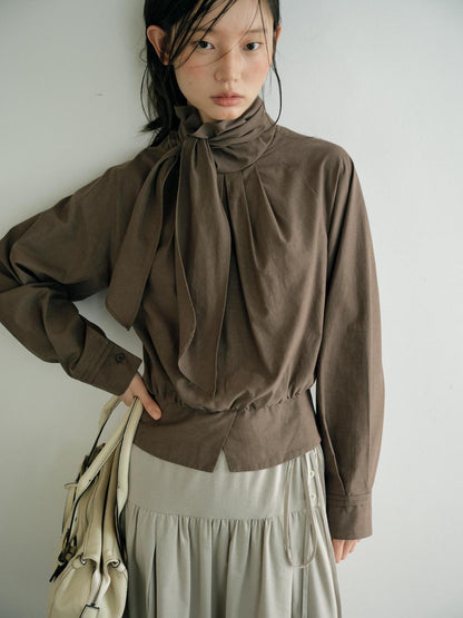 Dorydory Relaxed Ribbon Tie Neck Long Sleeve Lyocell Women&