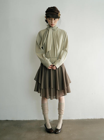 Dorydory Relaxed Ribbon Tie Neck Long Sleeve Lyocell Women&