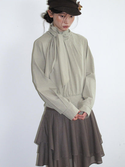 Dorydory Relaxed Ribbon Tie Neck Long Sleeve Lyocell Women&