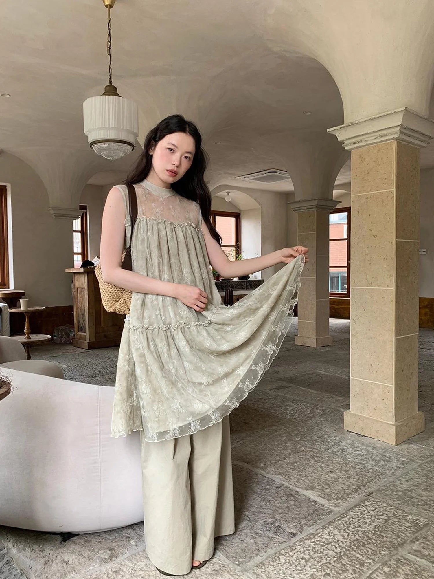 Relaxed Wide Leg Trousers In Soft Cotton Blend