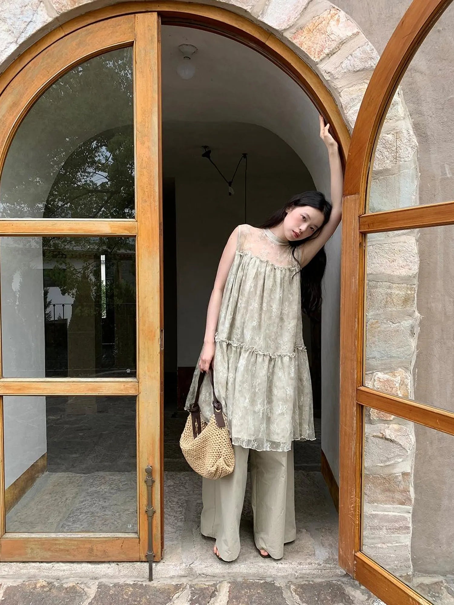 Relaxed Wide Leg Trousers In Soft Cotton Blend