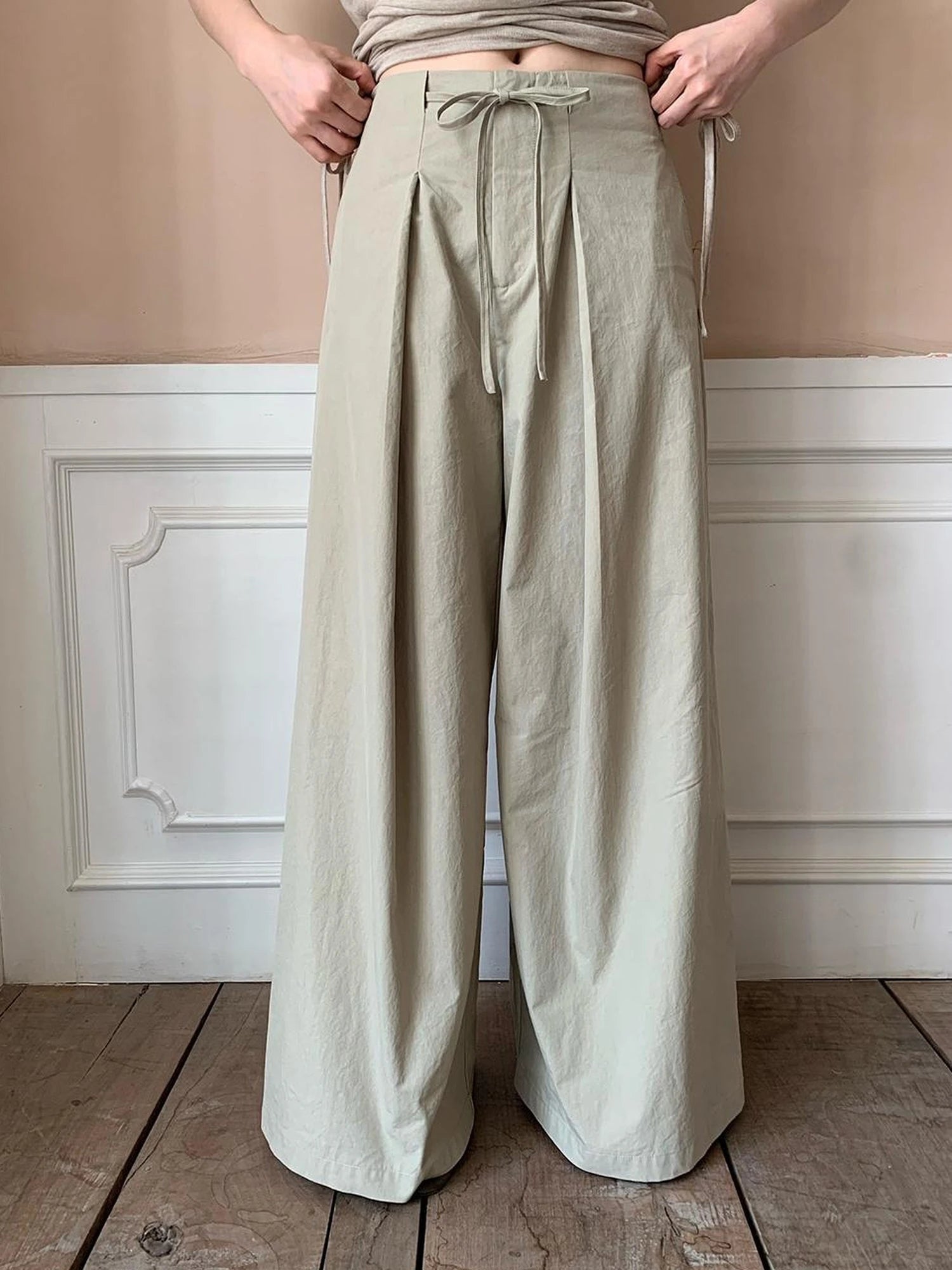 Relaxed Wide Leg Trousers In Soft Cotton Blend