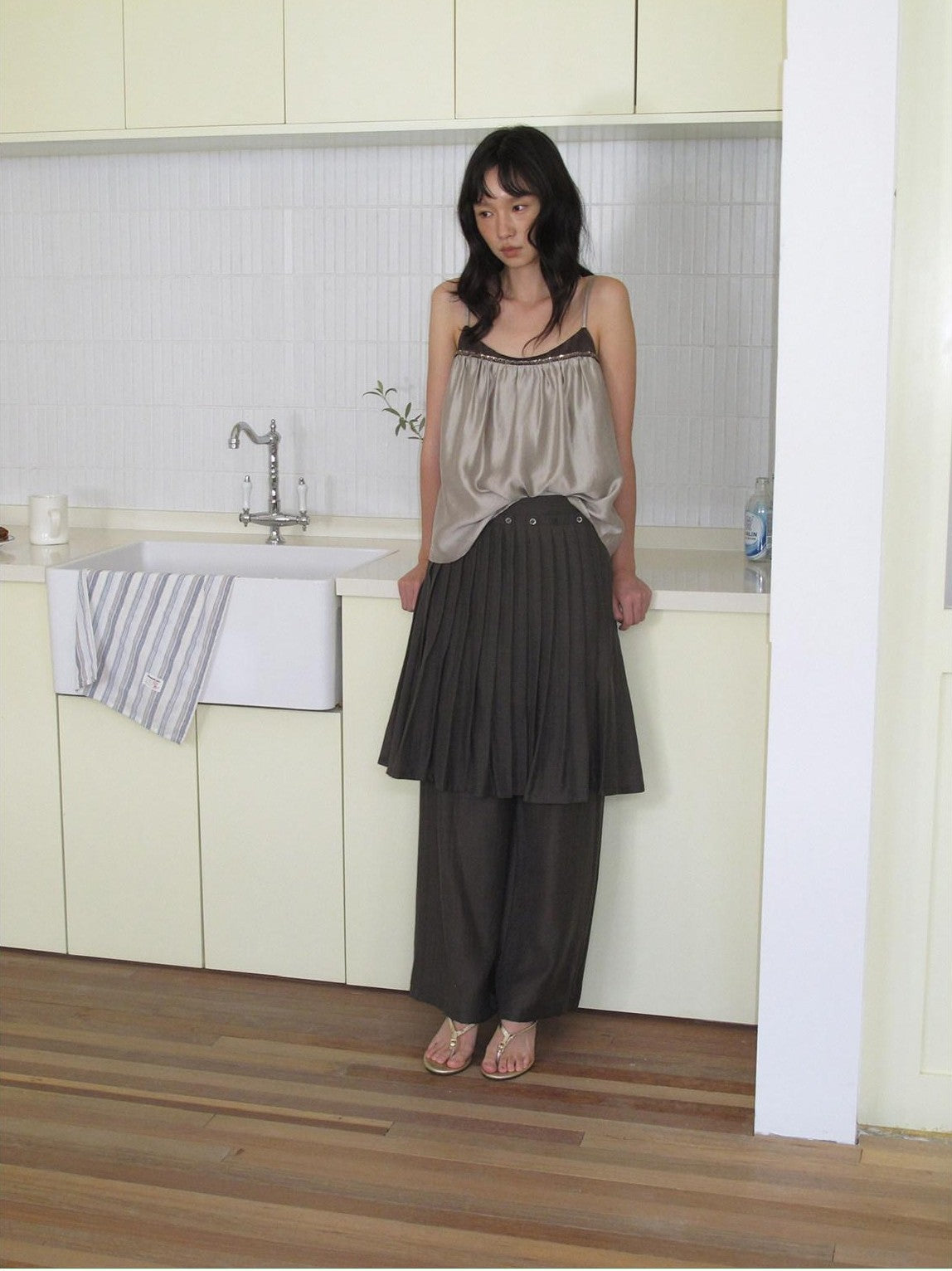 Dorydory Retro Brown Green Colorblock Beaded Oversized Women&