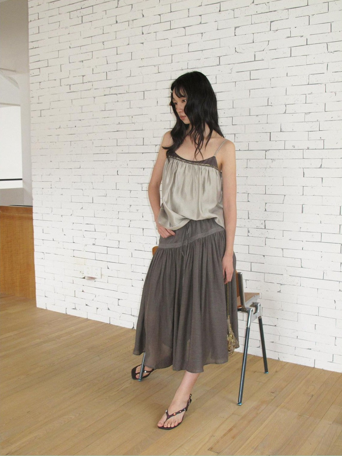 Dorydory Retro Brown Green Colorblock Beaded Oversized Women&