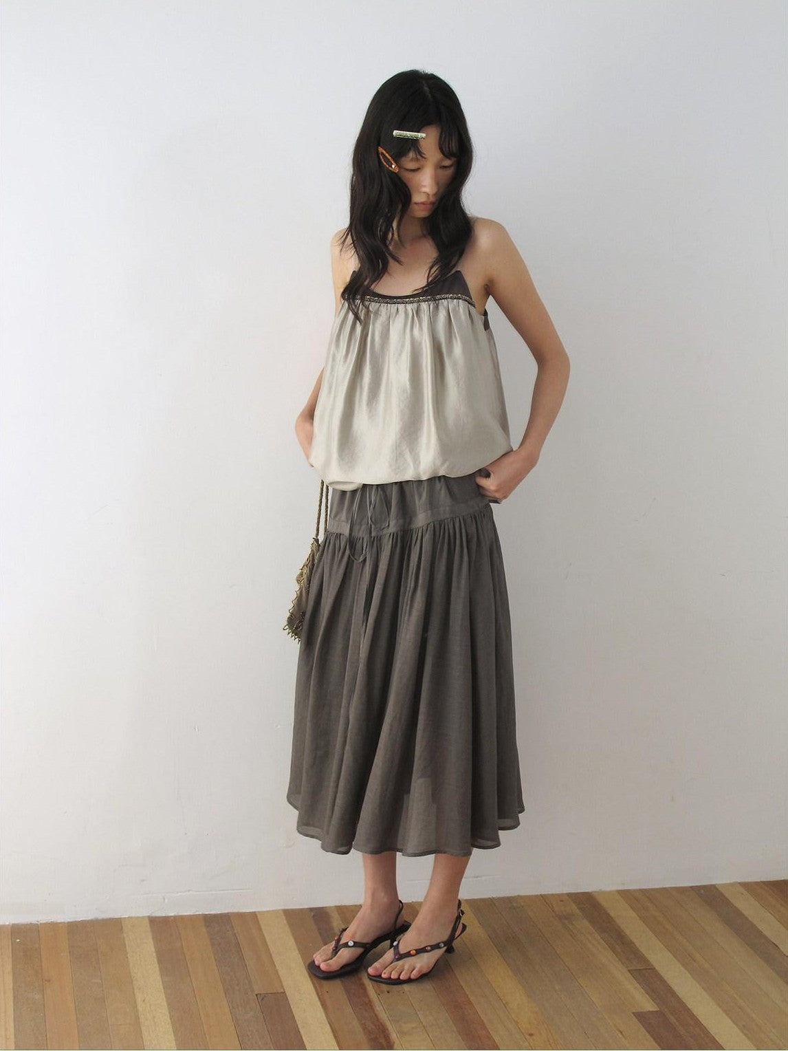 Dorydory Retro Brown Green Colorblock Beaded Oversized Women&