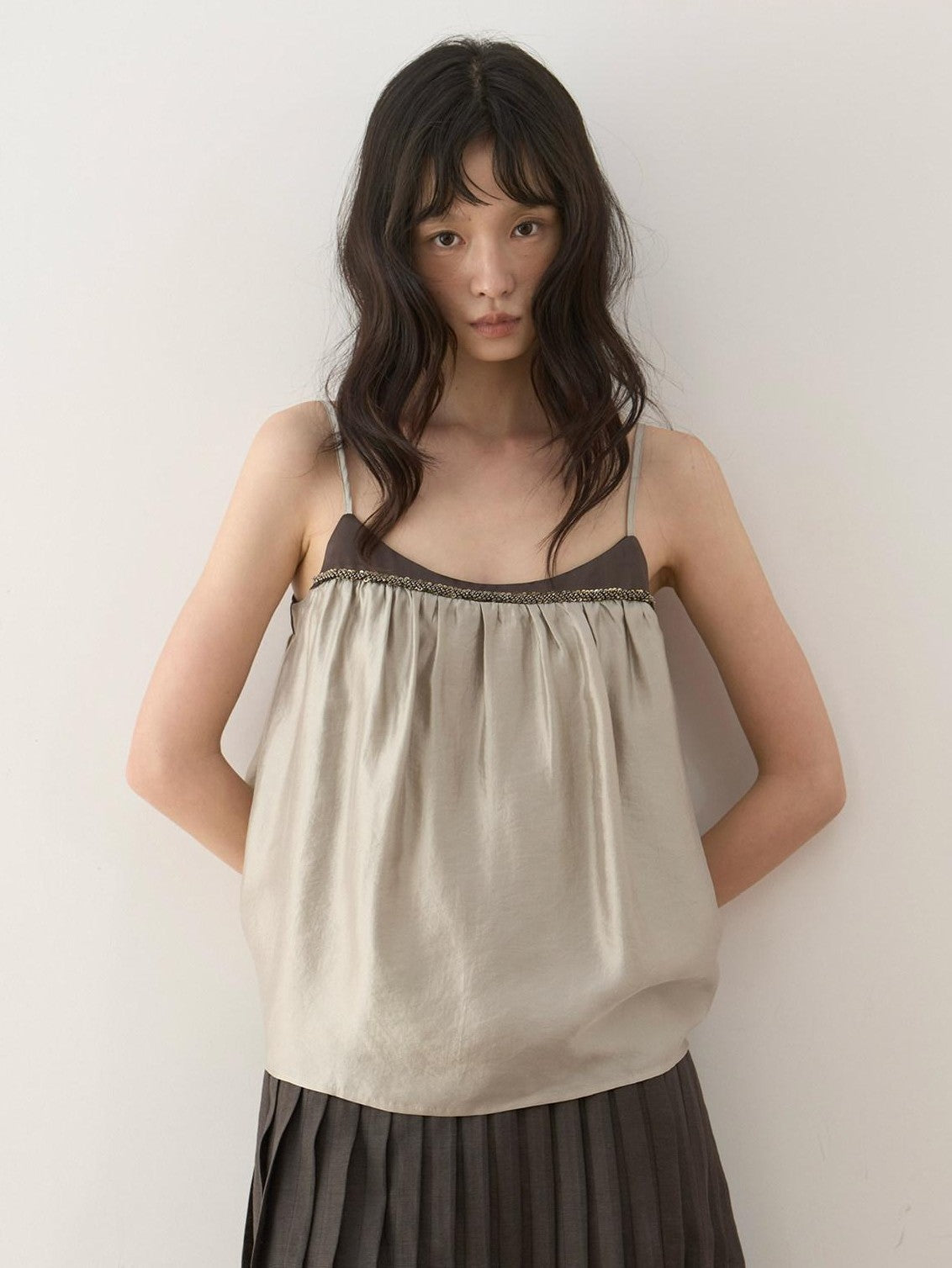 Dorydory Retro Brown Green Colorblock Beaded Oversized Women&