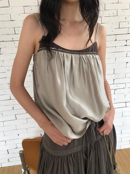 Dorydory Retro Brown Green Colorblock Beaded Oversized Women&
