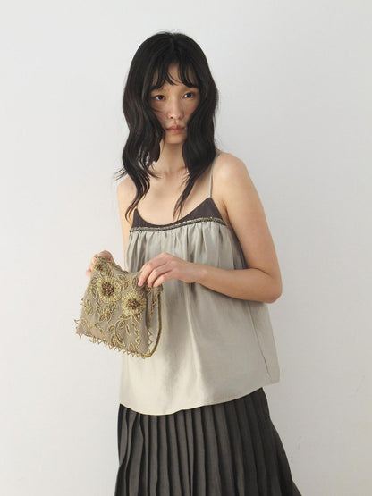 Dorydory Retro Brown Green Colorblock Beaded Oversized Women&