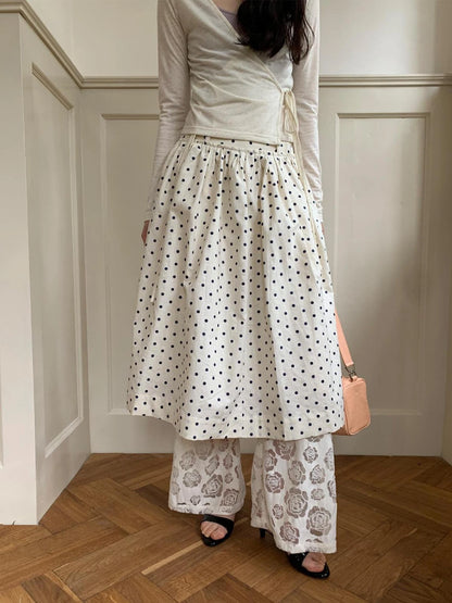 Retro Dot A Line Midi Skirt For Pear Shape