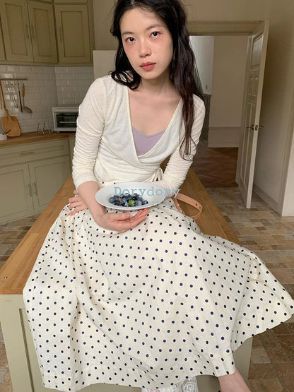 Retro Dot A Line Midi Skirt For Pear Shape