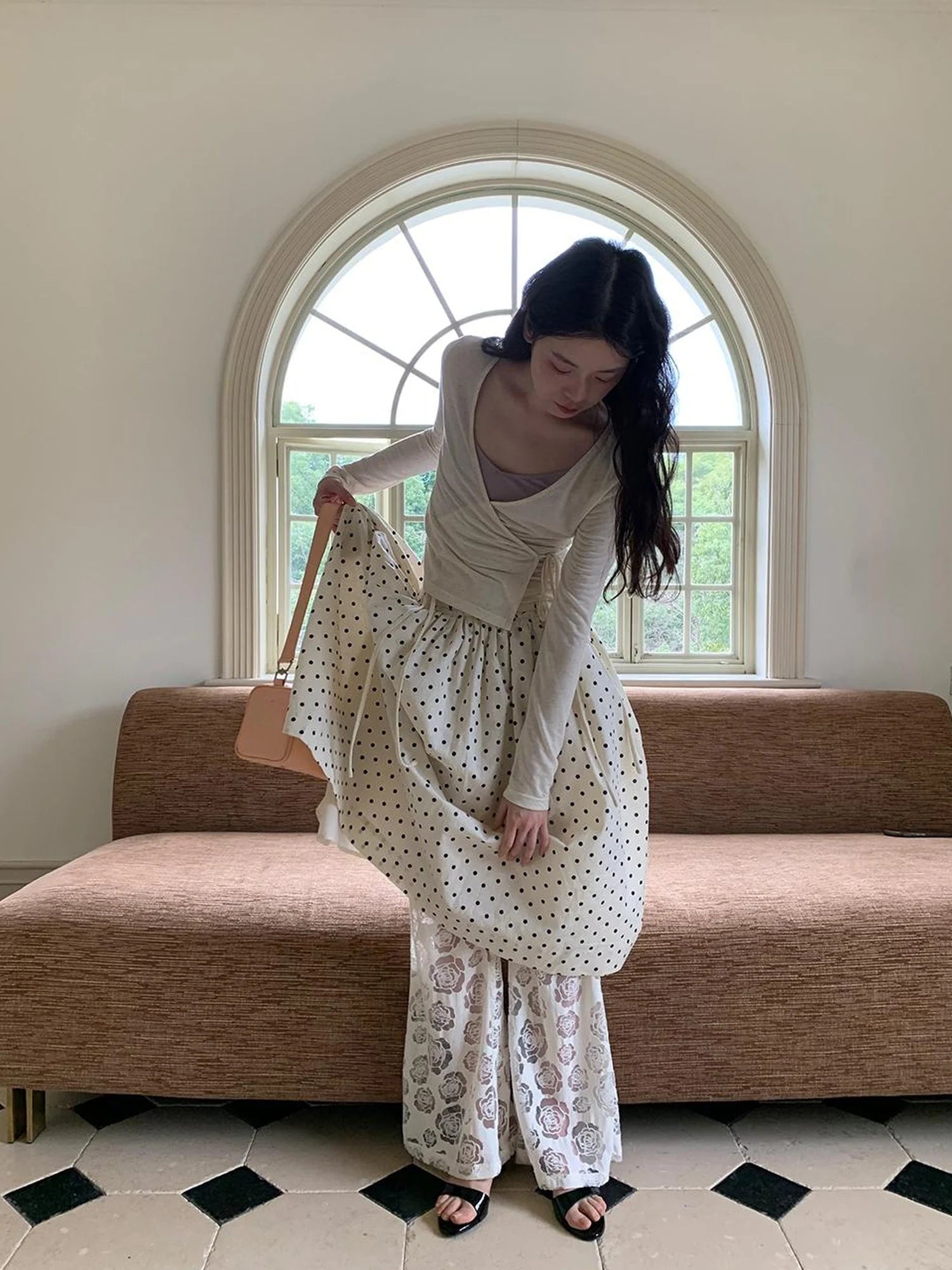 Retro Dot A Line Midi Skirt For Pear Shape