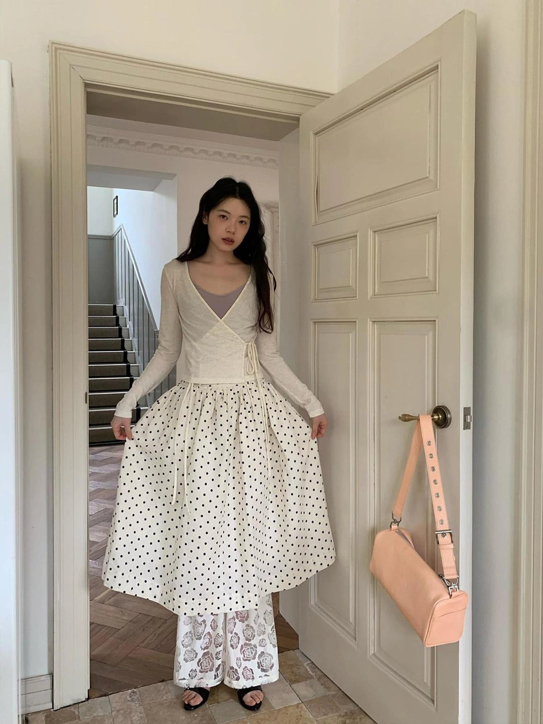 Retro Dot A Line Midi Skirt For Pear Shape