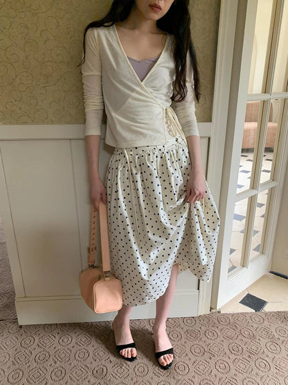 Retro Dot A Line Midi Skirt For Pear Shape