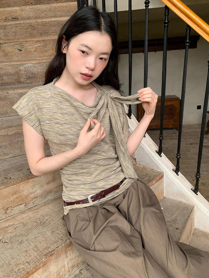 Dorydory Retro Off Shoulder Bow Knit Tee