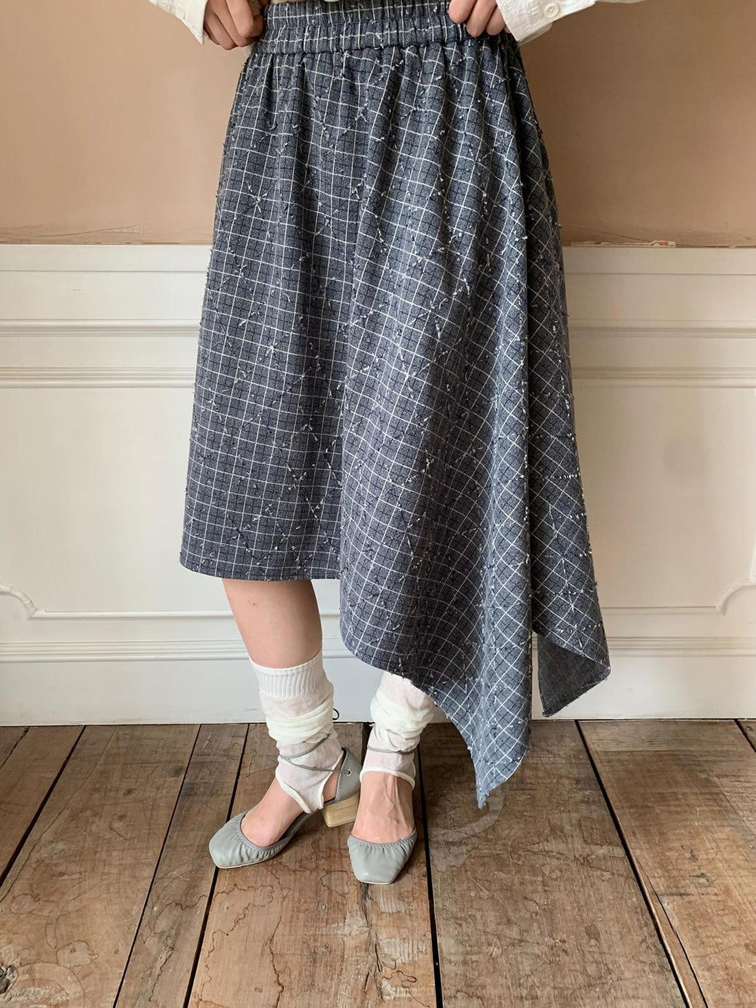 Dorydory Retro Plaid A Line Midi Skirt With Asymmetrical Hem