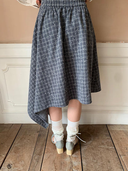 Dorydory Retro Plaid A Line Midi Skirt With Asymmetrical Hem