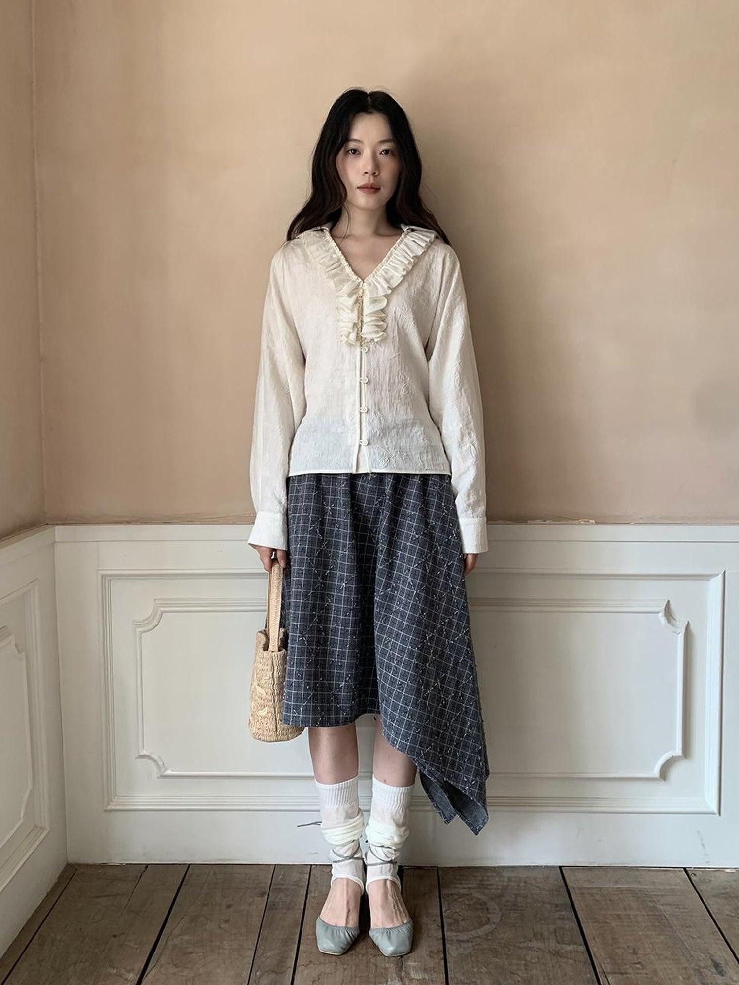 Dorydory Retro Plaid A Line Midi Skirt With Asymmetrical Hem