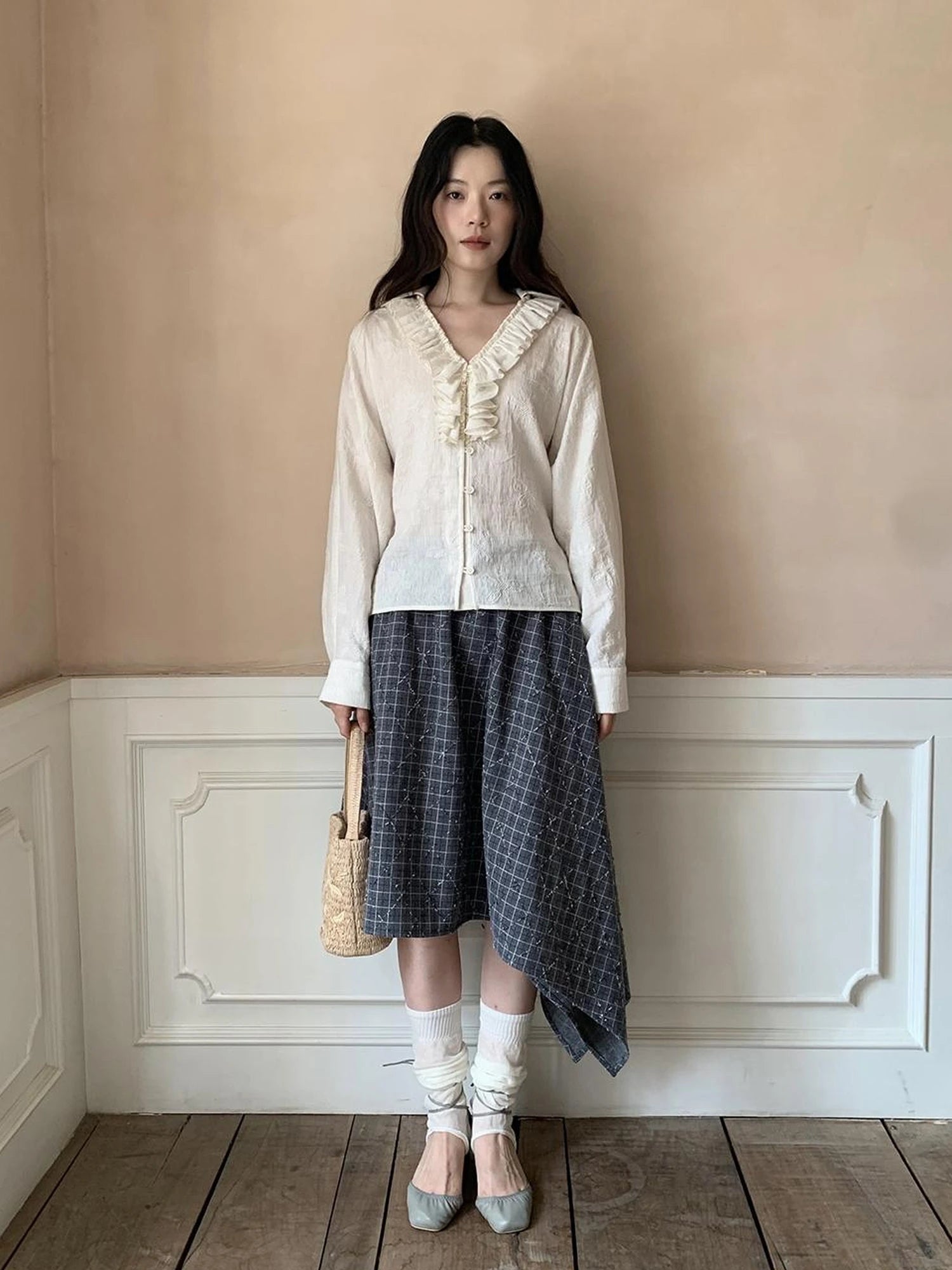 Retro Plaid A Line Midi Skirt With Asymmetrical Hem