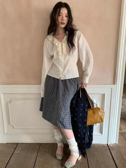 Retro Plaid A Line Midi Skirt With Asymmetrical Hem