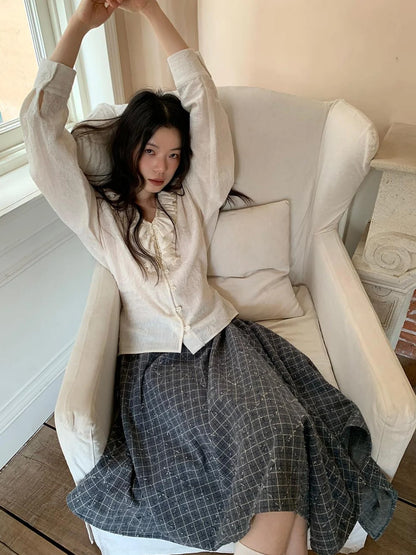 Retro Plaid A Line Midi Skirt With Asymmetrical Hem