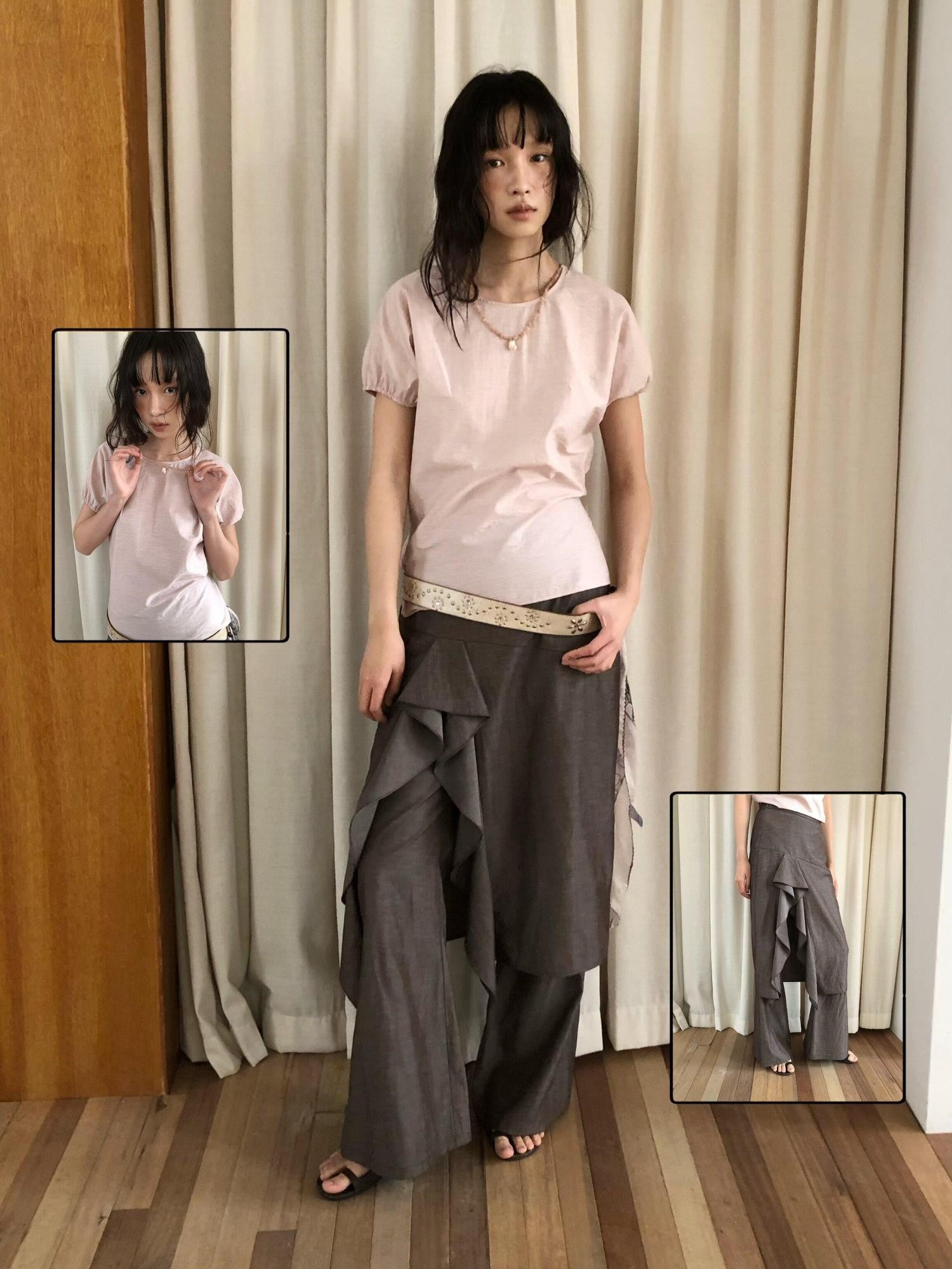 Dorydory Ruffle Pleated Slit Vintage Women&