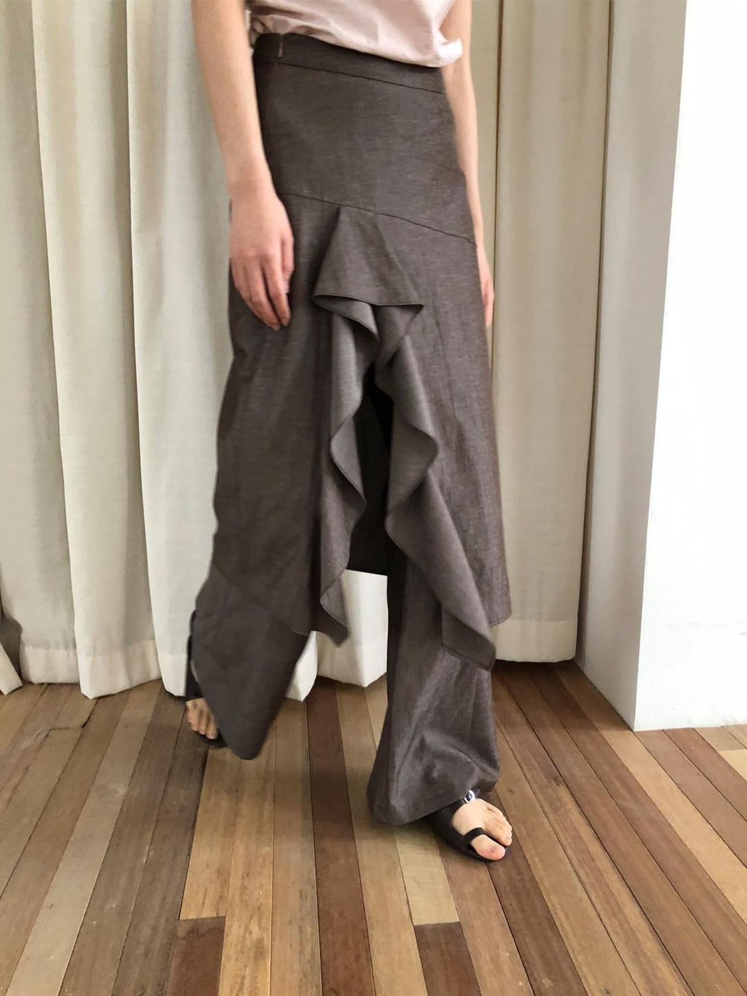Dorydory Ruffle Pleated Slit Vintage Women&