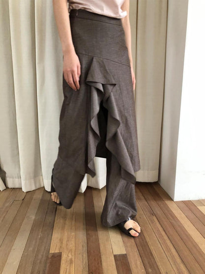 Dorydory Ruffle Pleated Slit Vintage Women&