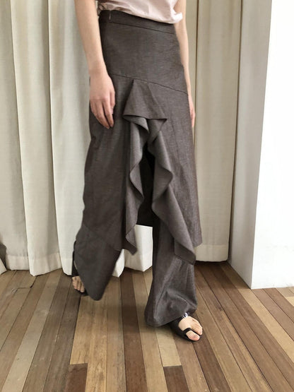Dorydory Ruffle Pleated Slit Vintage Women&