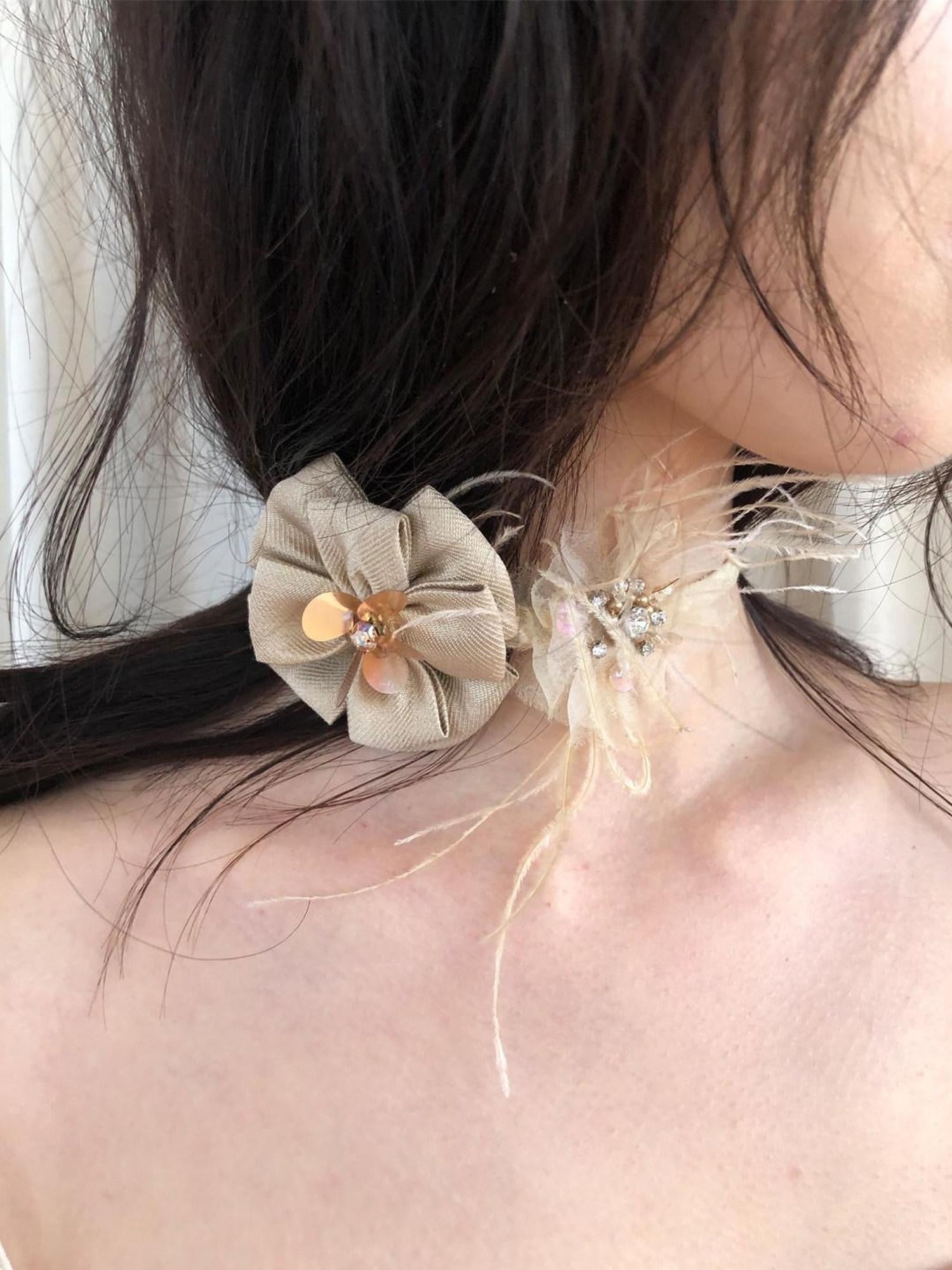 Dorydory Sage Green Beaded Handmade Floral Choker Convertible Women&