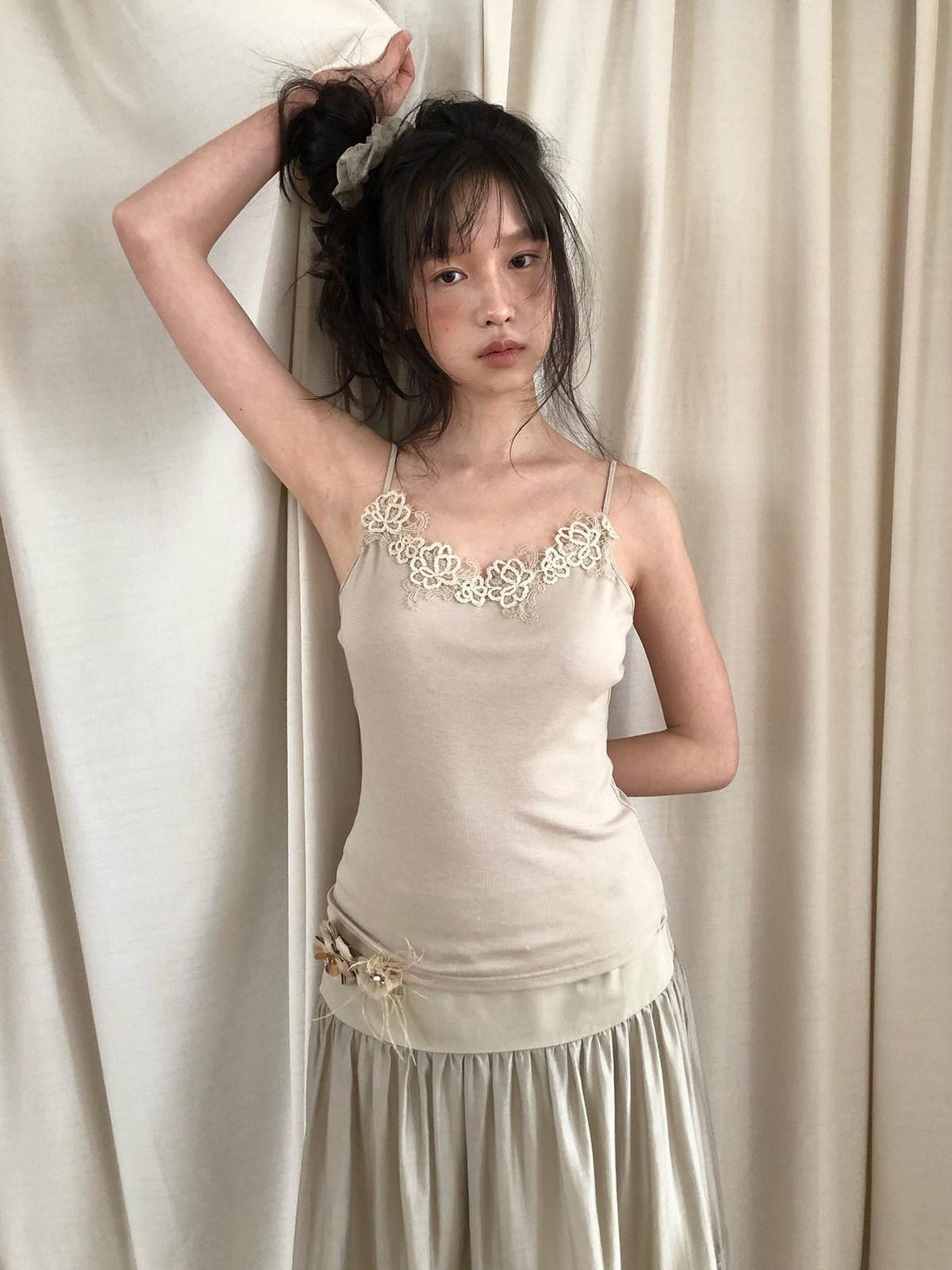 Dorydory Sage Green Beaded Handmade Floral Choker Convertible Women&