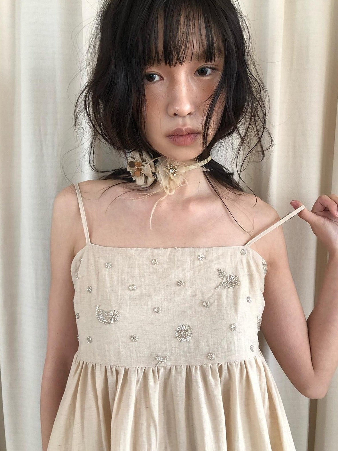 Dorydory Sage Green Beaded Handmade Floral Choker Convertible Women&